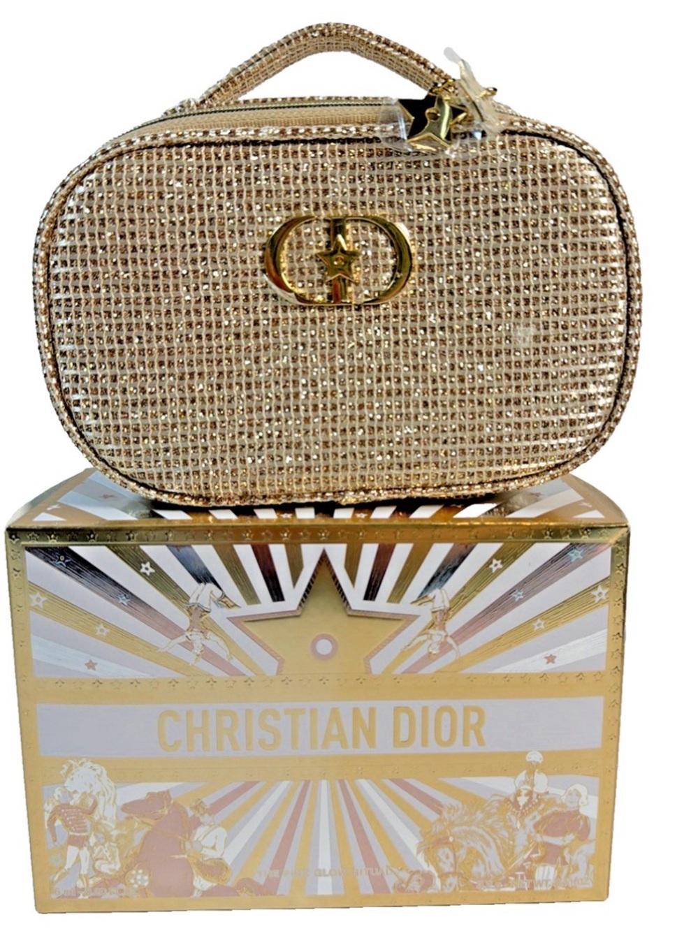 New in Box Dior GWP Gold Metallic Woven Top-Handle Cosmetic Bag Holiday 2025 - Picture 2 of 8